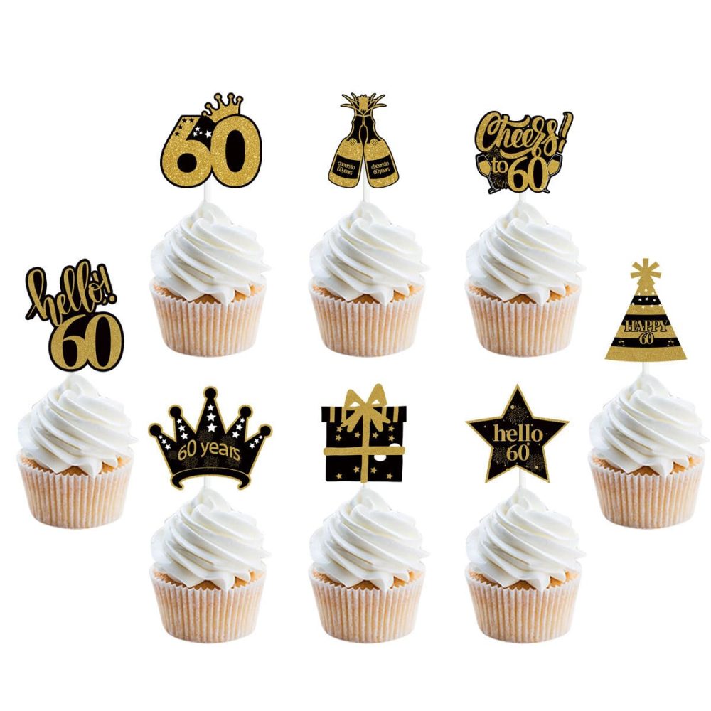 60th Birthday Cake Toppers for Women Men, Hello 60 Black Gold Cupcake Toppers Cheers to 60 Cake Decorations Food Picks Happy 60th Birthday Cake Toppers 60th Birthday Party Supplies (Pack of 12) - Image 5