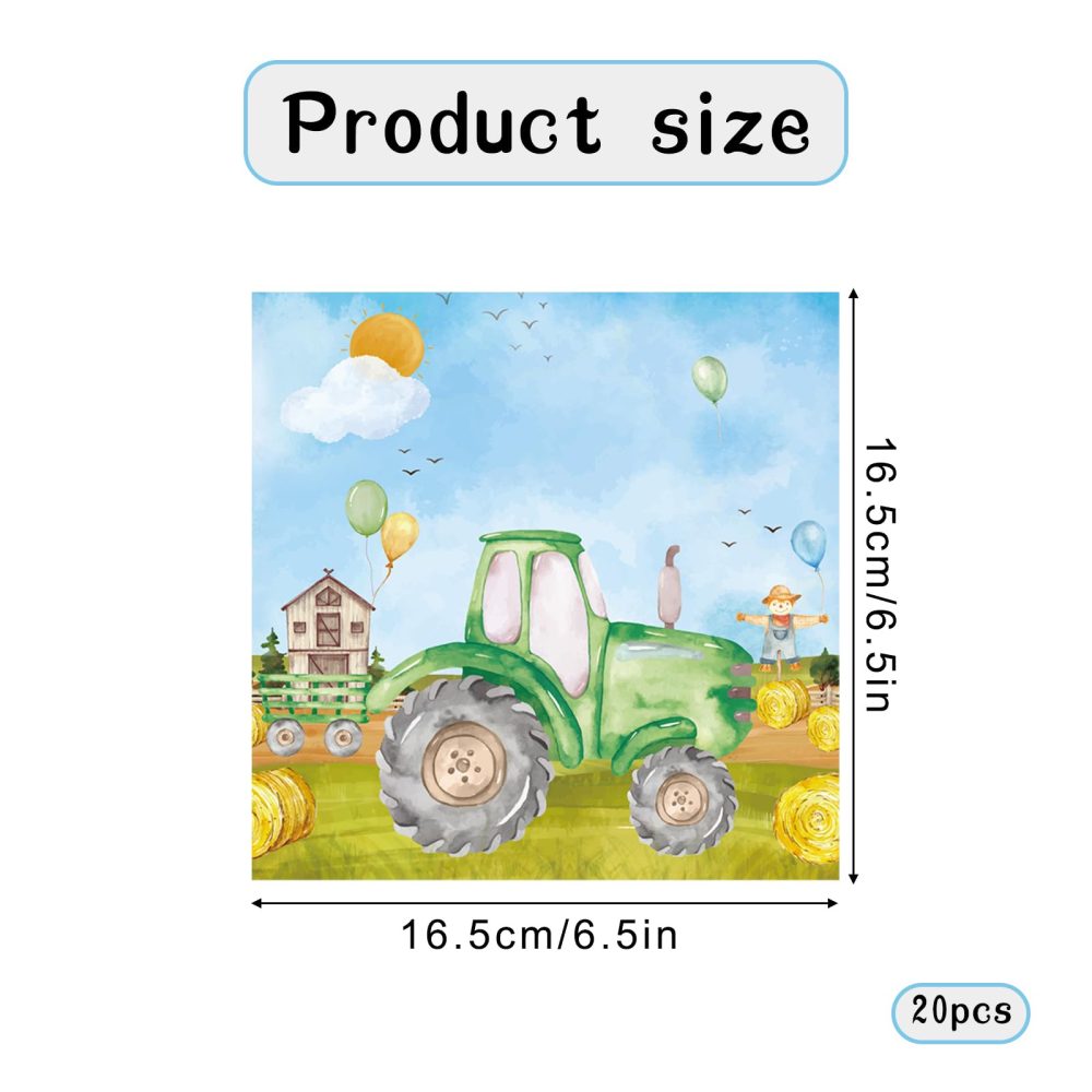 Tractor Party Tissues Pack of 20, Square Napkins Tractors, Tractor Party Napkins, Tractor Party Tableware Napkins for Boys Girls Birthday Farm Party 33 x 33 cm - Image 5