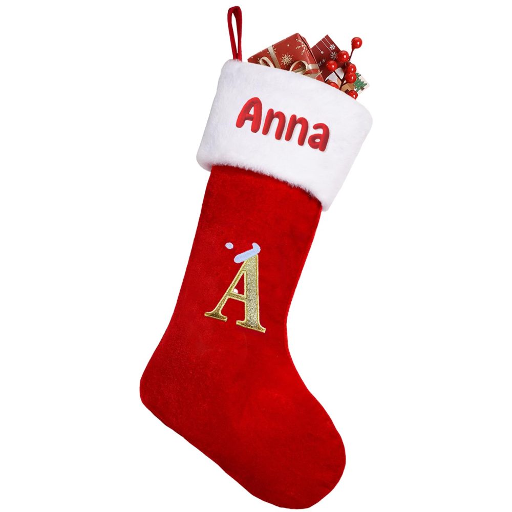 DPDP Large Initial Christmas Stocking-1 Pack 20 Inches Personalised Christmas Stockings, Soft Embroidered Christmas Stockings with Names