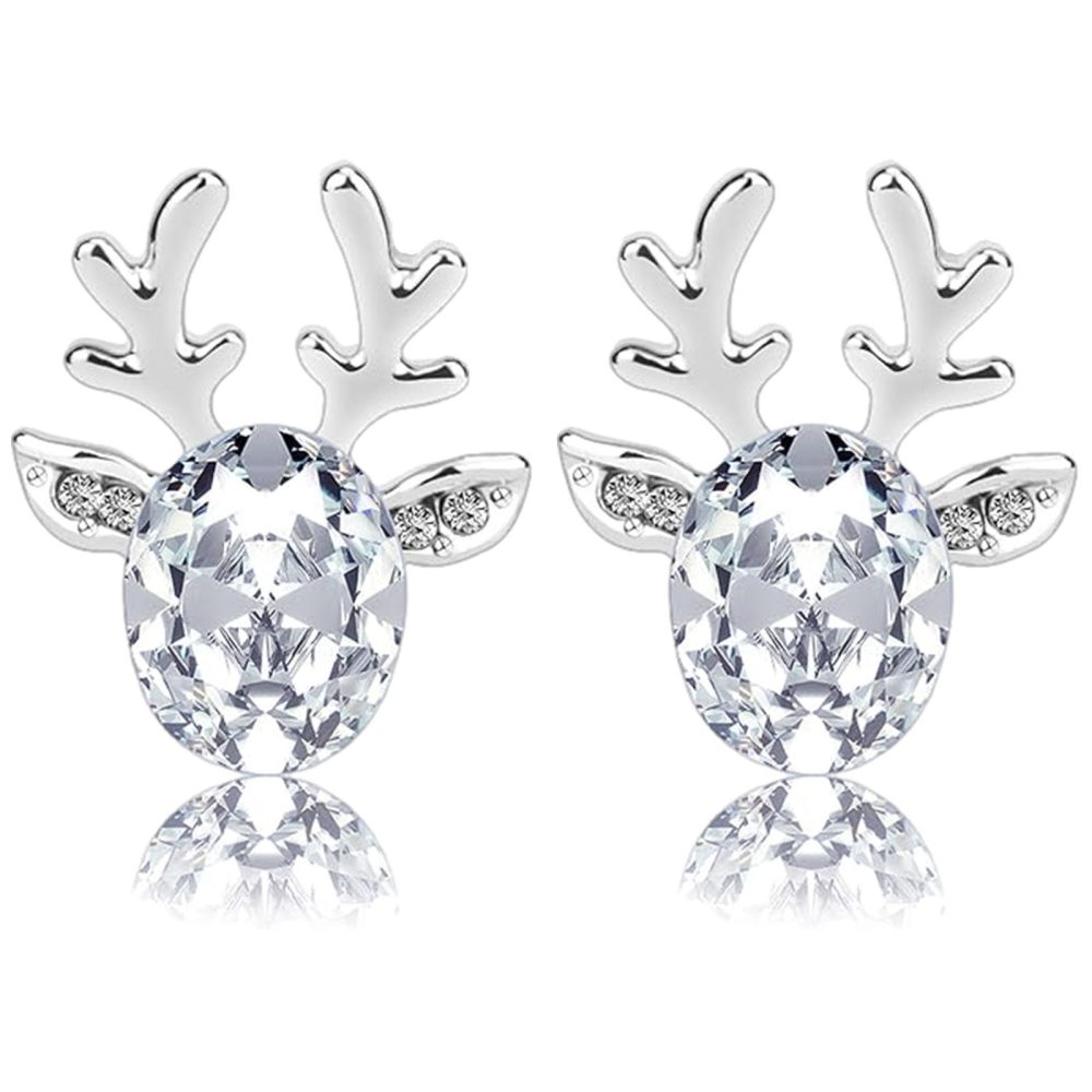 Reindeer Faceted Crystal Christmas Stud Earrings Womens Girls Jewellery (1 Sparkly Clear Crystal)