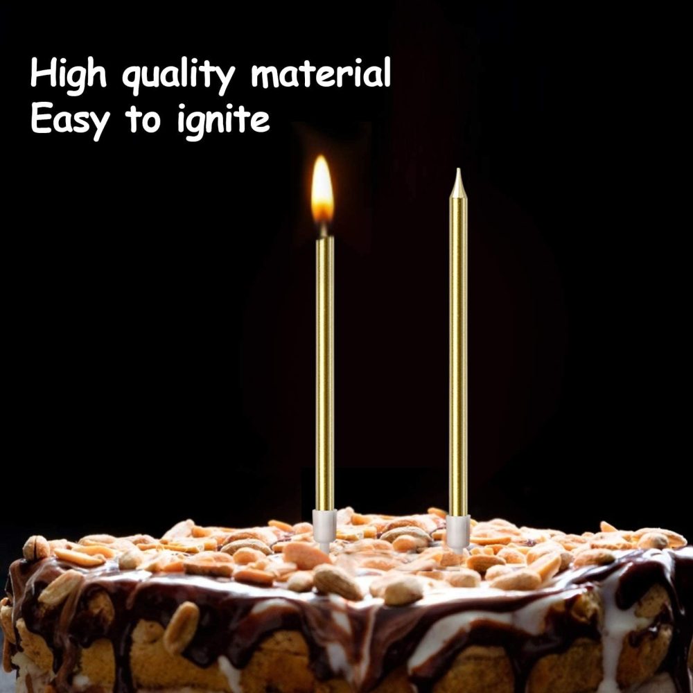 Gold Birthday Candles for Cakes,12 Pieces Metallic Glitter Cake Candles Tall Birthday Cake Candles with Holder for Birthday Wedding Party Decoration (Gold) - Image 6