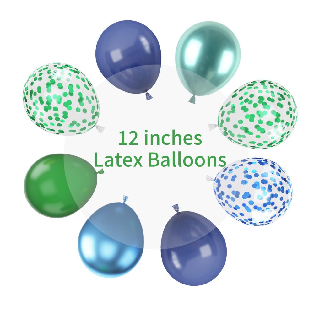 Blue and Green Balloon Set, 12 Inch Navy Blue Dark Green Balloon Metallic Chrome Green Blue Balloons, Confetti Green Blue Balloons for Jungle Safari Theme Boys Birthday Party Decorations - Image 6