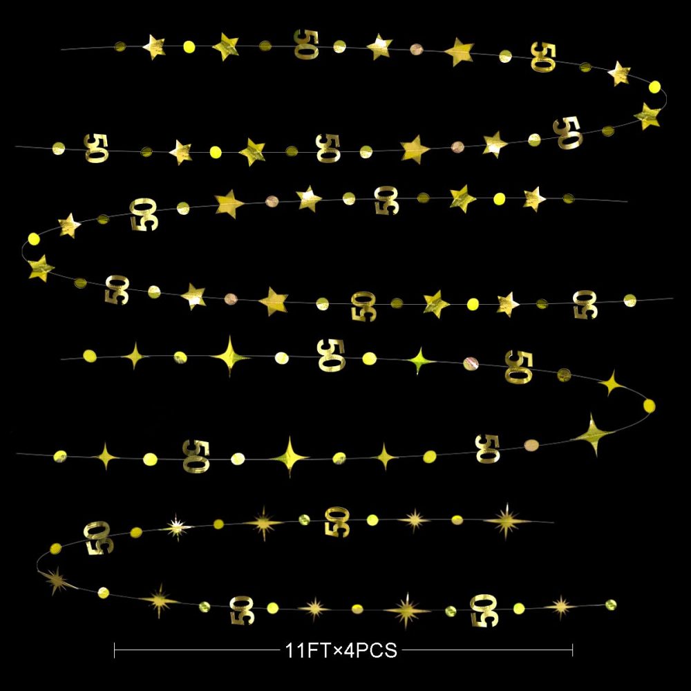 Gold 50th Birthday Decorations Number 50 Circle Dot Twinkle Star Garland Metallic Hanging Bunting Banner Streamer Backdrop for 50 Year Old Happy Birthday 50th Anniversary Fiftieth Party Decor Supplies - Image 7