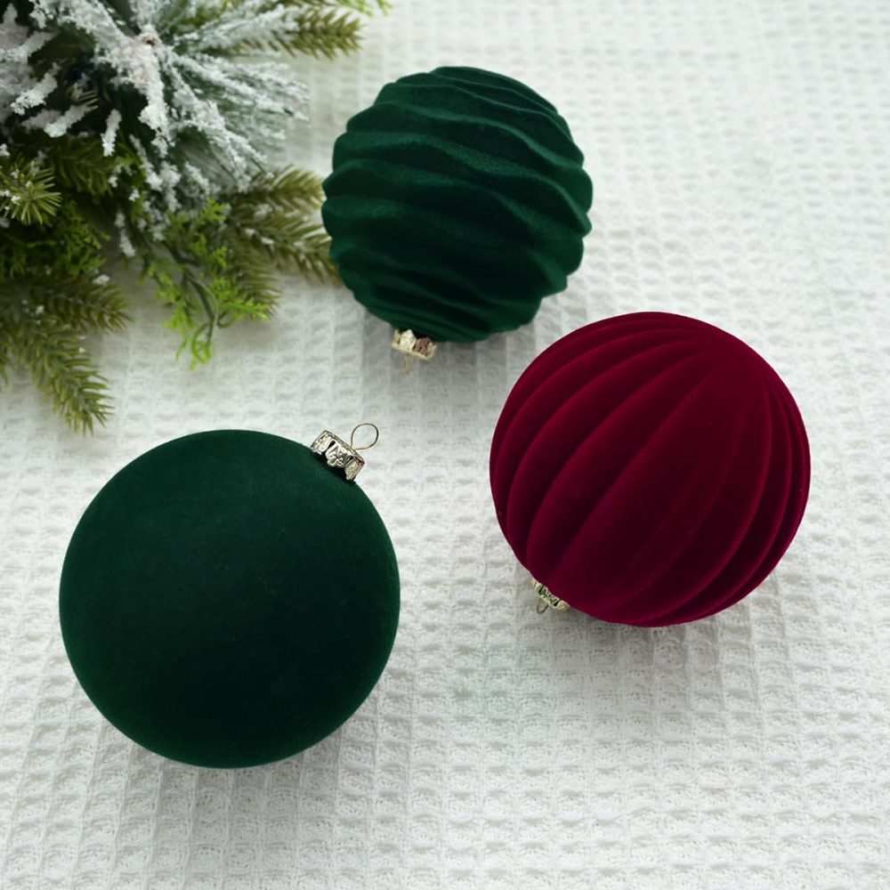 Velvet Christmas Balls, Velvet Christmas Ornaments for Tree Set of 12, Farmhouse Christmas Ball Bauble, Christmas Ball Ornaments for Xmas Tree Hanging Decoration (Red) - Image 4