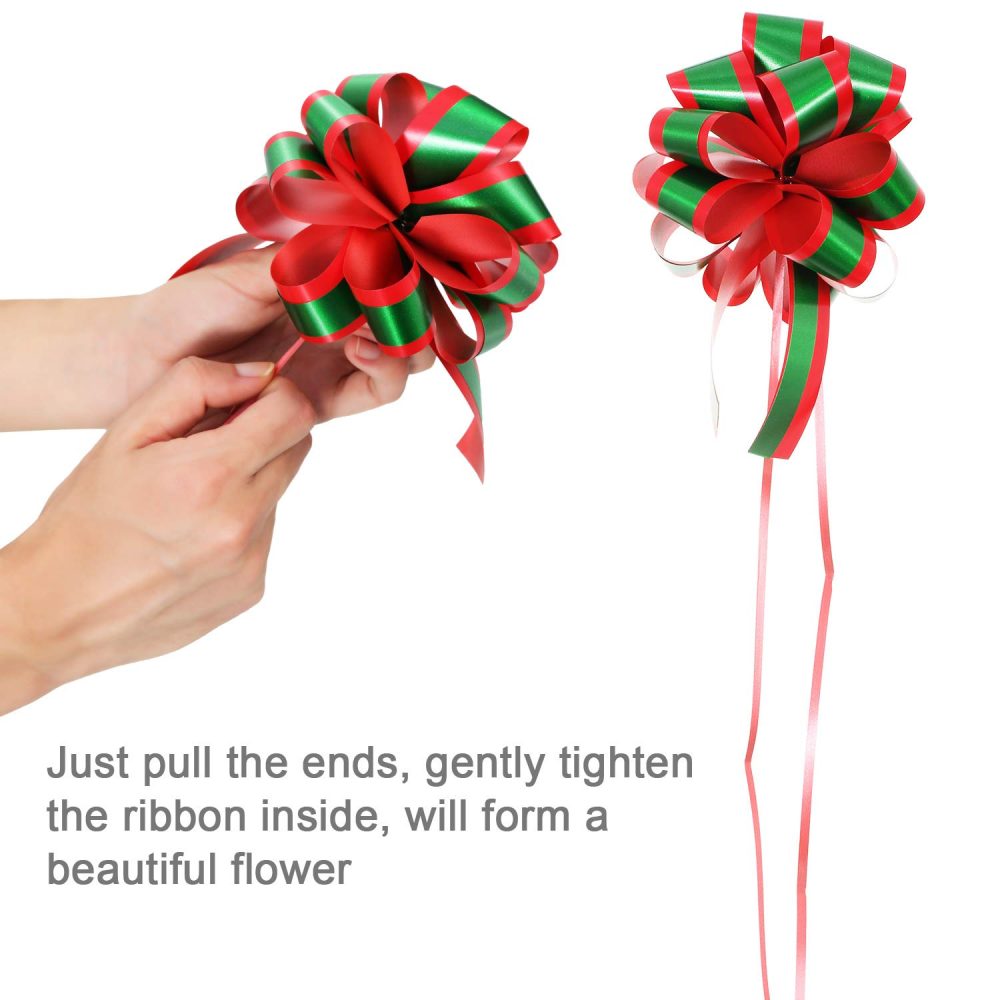 16 Pieces Christmas Pull Bows Red and Green Gift Wrap Bows with Ribbon for Christmas Wreath Gift Basket DIY Craft, 5 Inches - Image 4