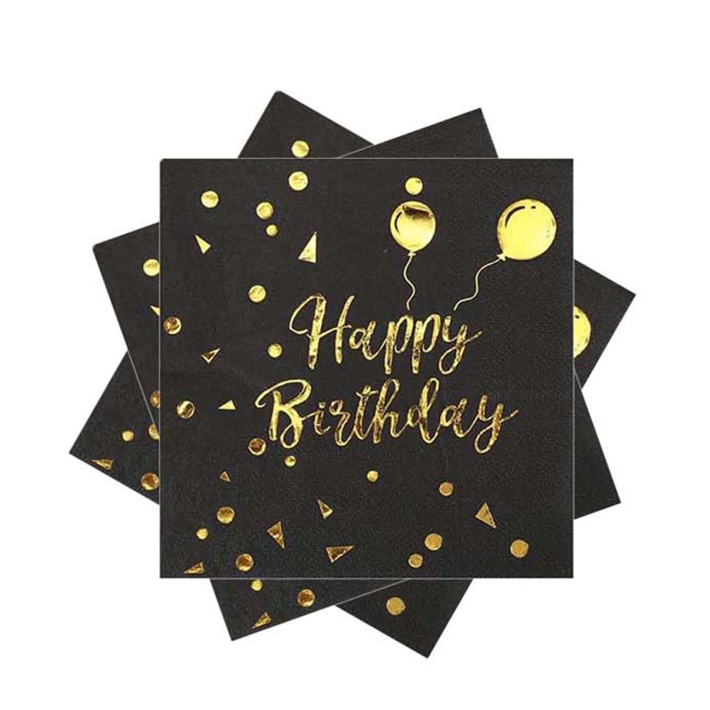 40PCS Happy Birthday Black and Gold Birthday Napkins, 33 x 33 cm Paper Party Napkins, for Boys and Girls, Birthday Party Decoration