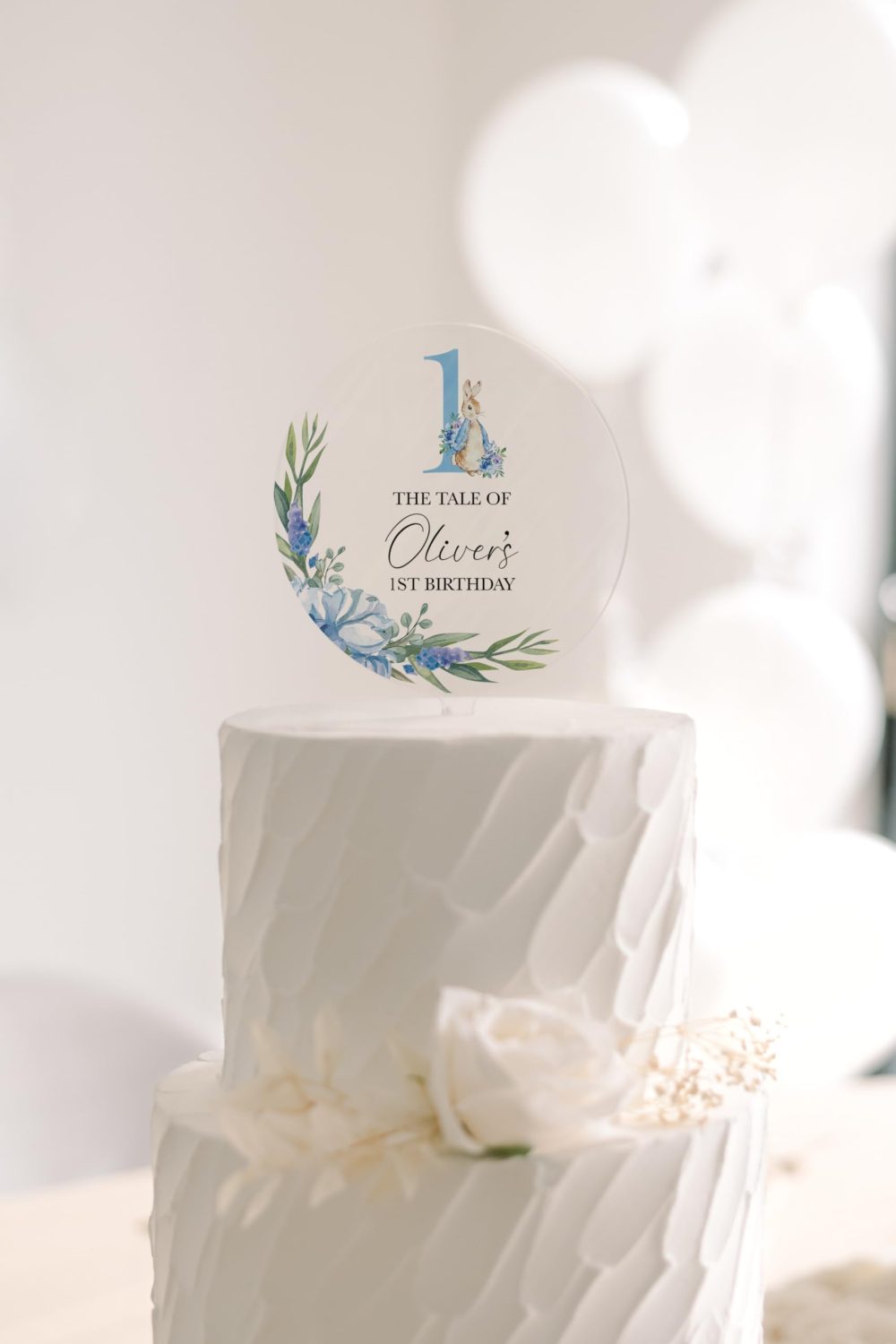 Peter Rabbit First Birthday Cake Topper | Personalised Acrylic 1st Birthday Party Decor (10cm, Flopsy Bunny - Clear Acrylic) - Image 4