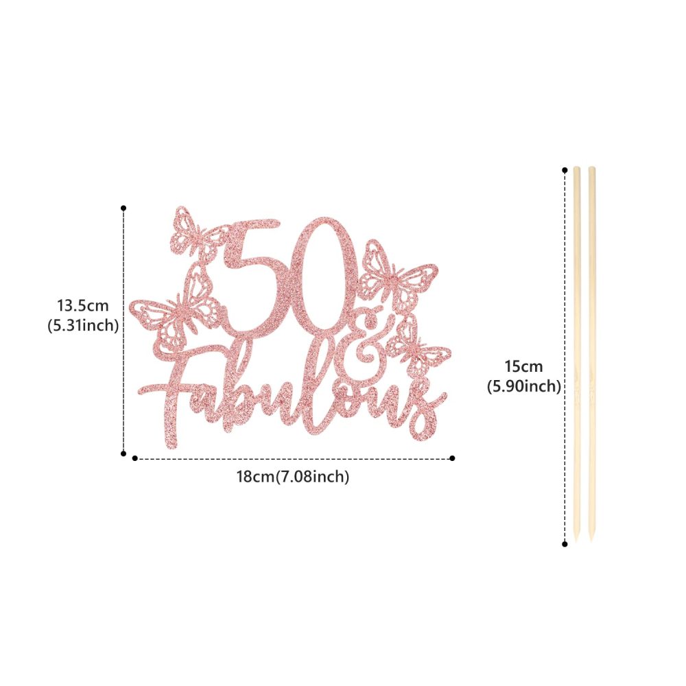 CHEERYMAGIC 50th Birthday Cake Topper, 50 & Fabulous Cake Topper, Rose Gold Glitter Fifty and Fabulous Cake Decorations for 50th Birthday Wedding Anniversary Party Supplies A9SFCP (50th Birthday) - Image 6