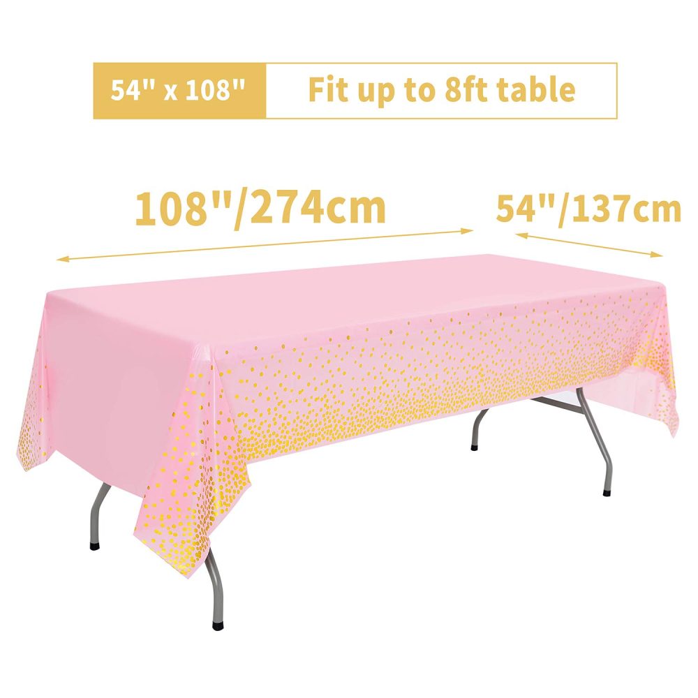 2 Pack Pink and Gold Party Tablecloth for Rectangle Table, Gold Dot Confetti Rectangular Table Cover, for Birthday Party, Bachelorette, Girl Birthday and Baby Shower, Bridal Shower, 137cm x 274cm - Image 5