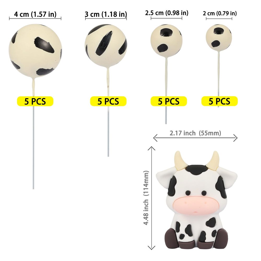 Gyufise 21Pcs Cow Cake Topper Cute Baby Cow Cake Decorations Foam Ball Cake Topper Farm Cake Decorations Baby Shower Cow Themed Birthday Party Supplies Decorations - Image 6