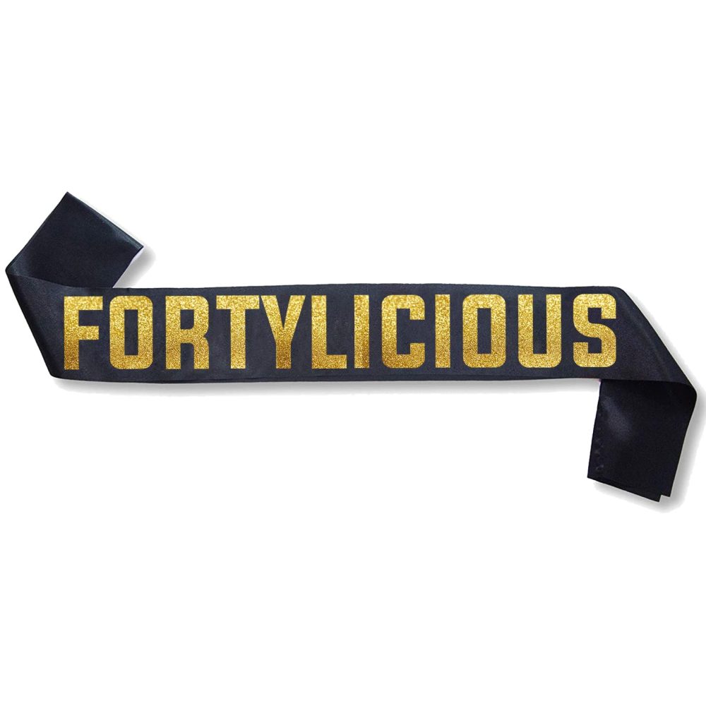 Fortylicious Black and Gold Glitter Satin Sash - Happy 40th Birthday Party Supplies, Ideas and Decorations - Image 2