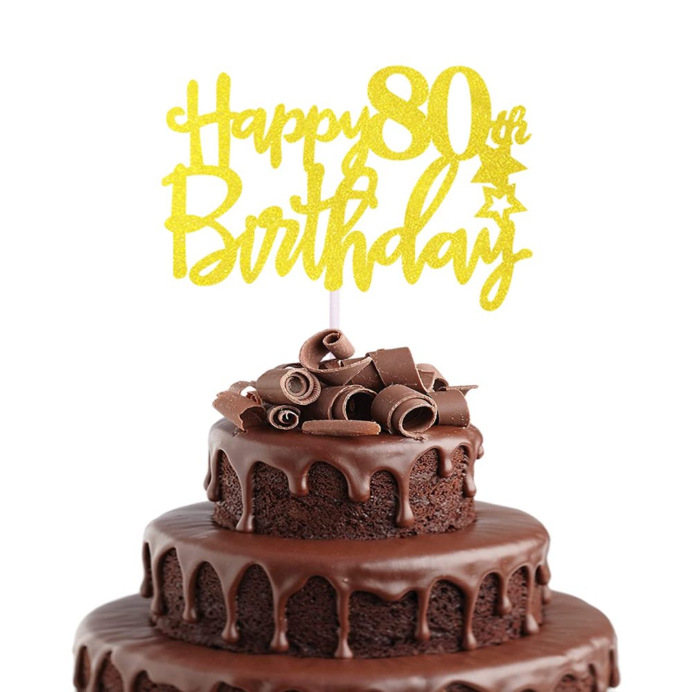 Happy 80th Birthday Cake Topper in Glitter Card,Happy Birthday Cupcake Toppers Gold 80th Birthday Party Decor,Glitter Cake Decoration for Birthday Anniversary Party Decorations(80th, Gold)