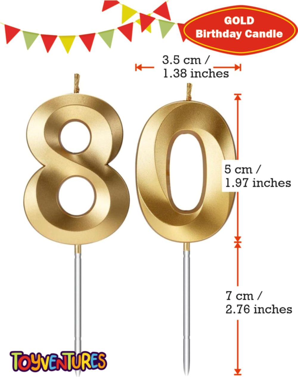 Birthday Candles Number Candles Age Year for Cakes Happy Birthday 3D Designed Wedding Anniversary Party Cake Topper Decorations (Gold, 80) - Image 9
