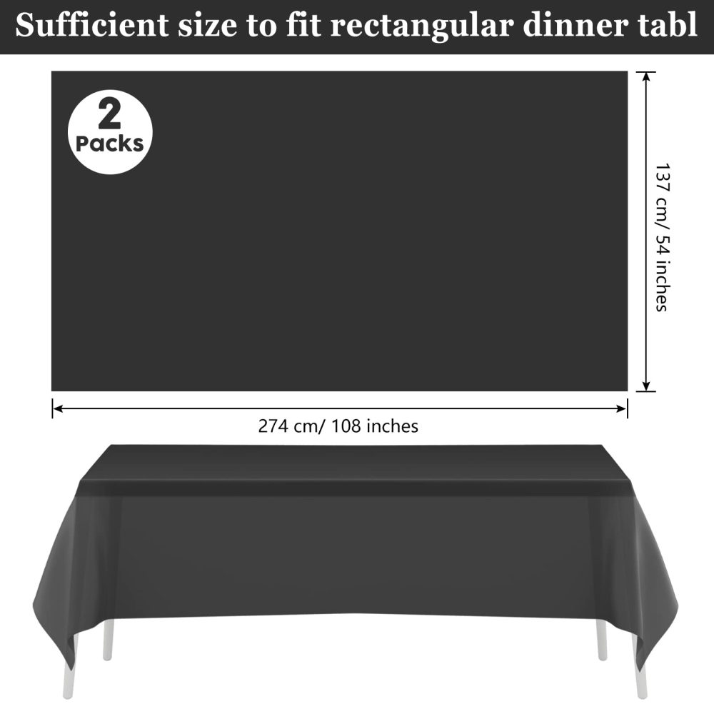 PLULON 2Pcs Black Tablecloth Plastic Table Cover 137 x 274cm Rectangle Table Cover for Birthday Party Home Table Decorations - Image 6