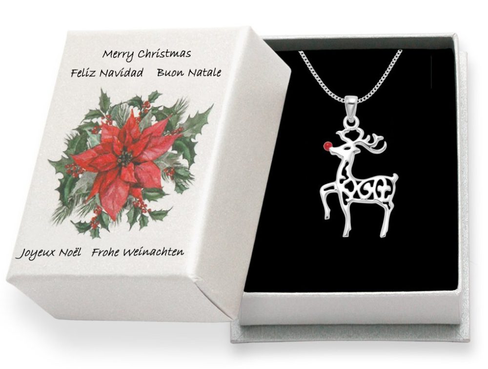 Sterling Silver Rudolph the Red Nosed Reindeer Necklace on 16" silver chain - Size: SMALL: 21mm x 10mm. 8094S/16 - Image 4