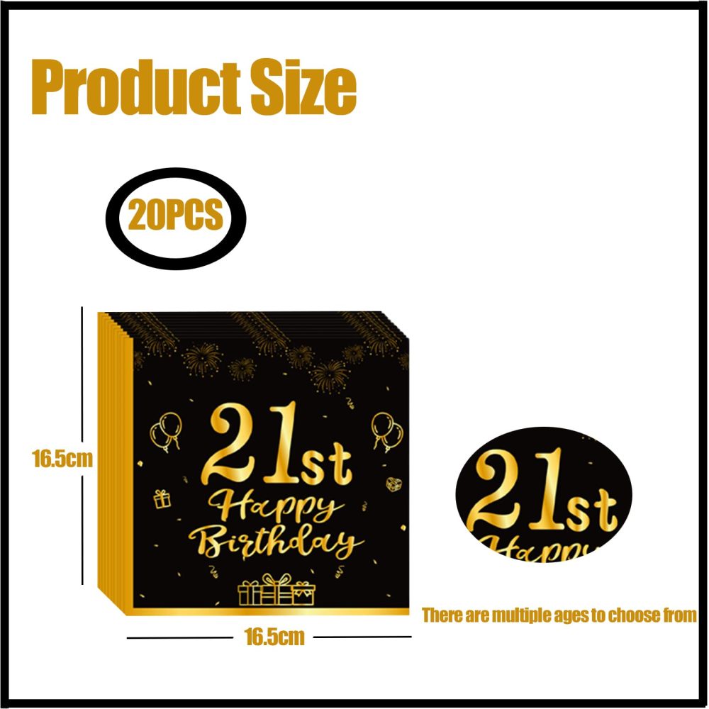 21th Table Napkins 20pcs Black Gold 21st Napkins Serviettes,Happy 21st Birthday Paper Serviettes Napkins for Boys Girls Men 21st Birthday Table Decorations,21st Birthday Party Tissue for Him Her - Image 2