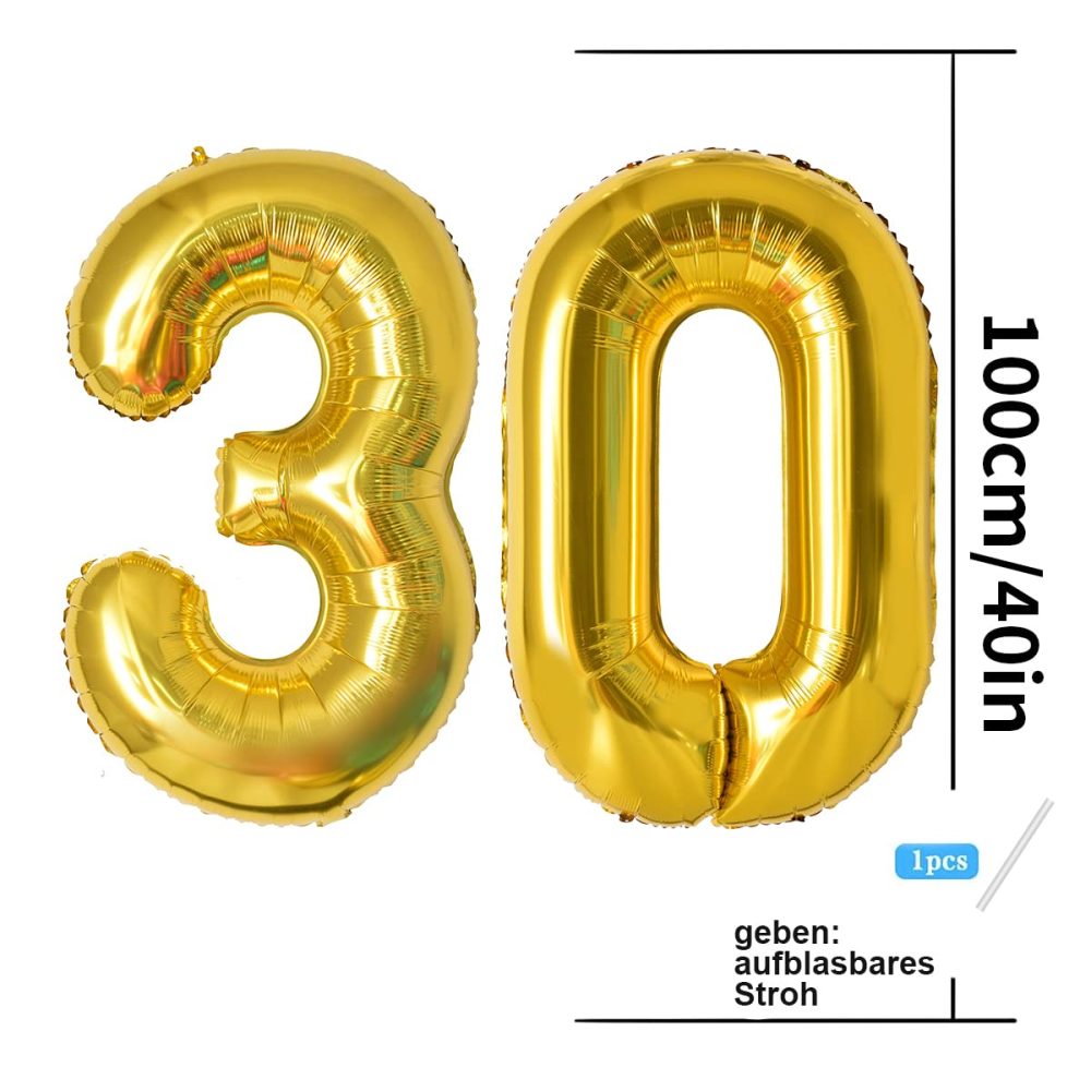 30th Number 30 Balloons 30,Gold 30 Balloon 40 Inch Giant Helium Foil Number Balloons for Boys Girls 30th Birthday Party Decor Anniversary Party Decorations Supplies - Image 4