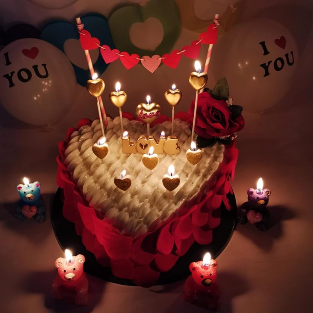 ZHjuju Heart Birthday Candles,10 Pcs Metallic Birthday Candles Cute Heart Shaped Cake Decoration Supplies Birthday Candles for Party Wedding Cake Decoration Supplies Birthday,Champagne - Image 3