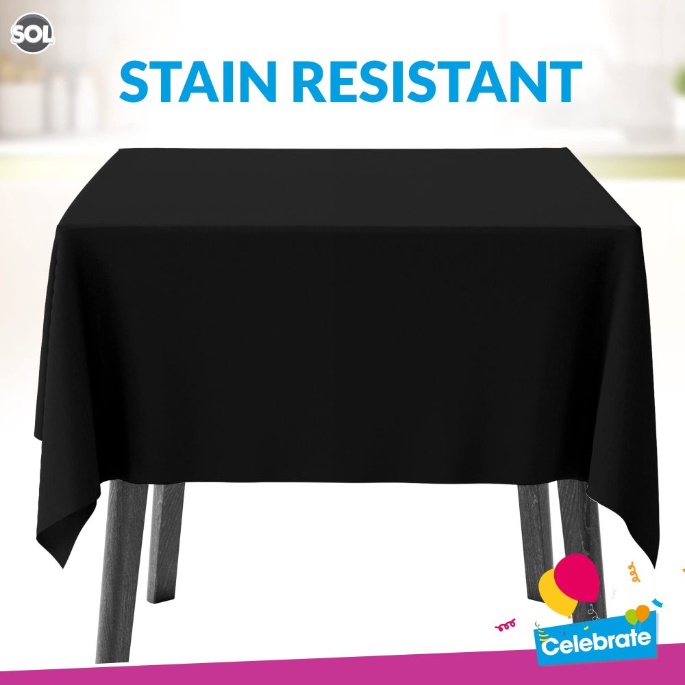 6pk Black Table Cloth Party | 121x121cm Halloween Black Plastic Table Cover Party | Black Plastic Table Cloth, Black Tablecloth Black Party Table Cloth Disposable Table Clothes for Parties Table Cover - Image 5