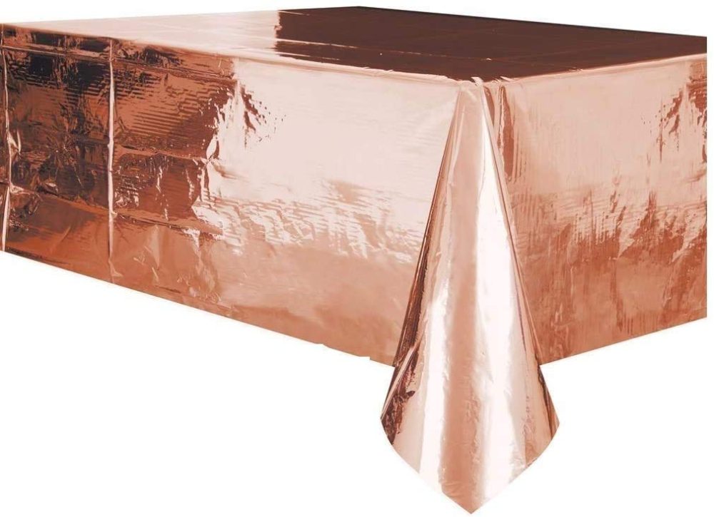Metallic Rectangular Plastic Table Cover - 54" x 108" | Rose Gold | 1 Pc.
