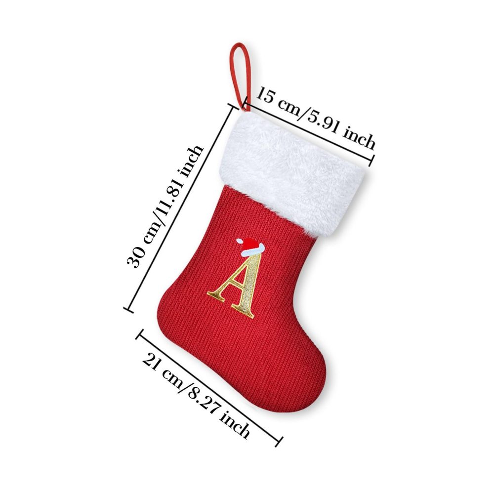 Sleeleece 30cm Personalized Christmas Letters Stockings Red Initial Monogram Embroidered Stocking with White Soft Plush Cuff Classic Stocking Tree Decorations Xmas Decor for Christmas, L - Image 2