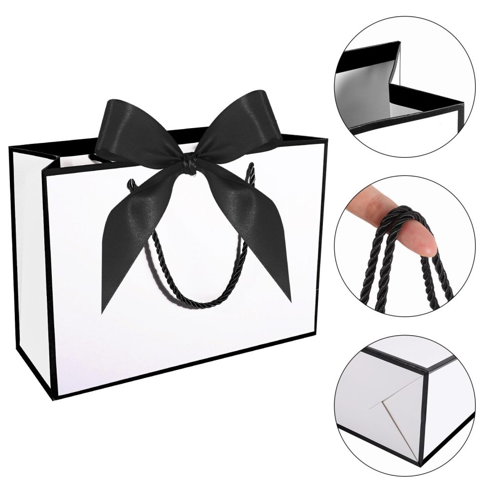 HuaJiao 4Pcs Gift Bags, Medium Present Bag Gift Wrapping Bag with Bow Ribbon Tissue Paper and Cards Gift Bag for Birthday Wedding Party 28x10x20cm (Black Edge) - Image 4