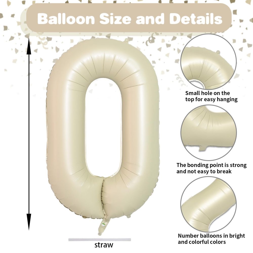 40 Inch Beige 40 Number Balloons,Cream 4 & 0 Mylar Foil Large Balloons,40 Big Digit Number Balloon for Men Women 40th Birthday Anniversary Decorations Graduation Party Supplies - Image 7