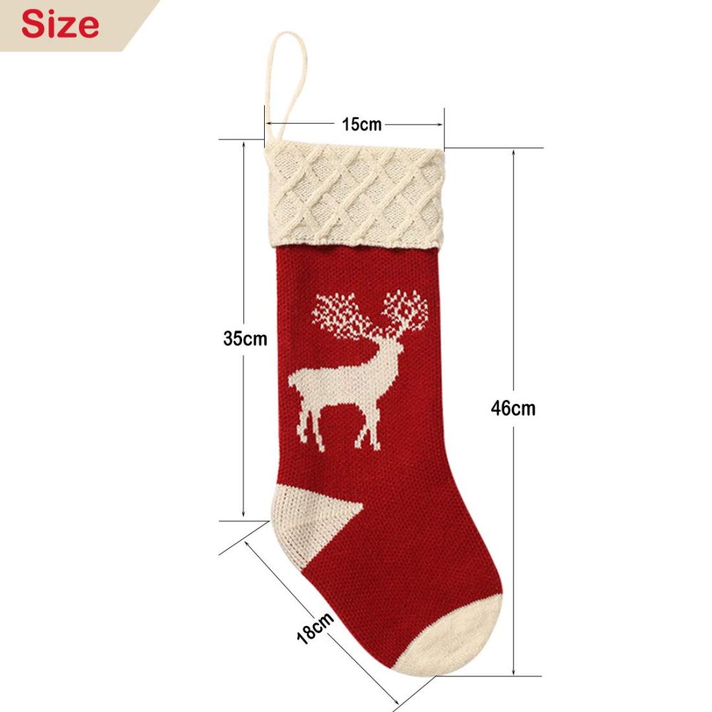 Christmas Stockings, Knitted Reindeer Pattern Xmas Stockings Traditional Hanging Socks Ornament for Family Holiday Party Decorations 46CM - Image 6