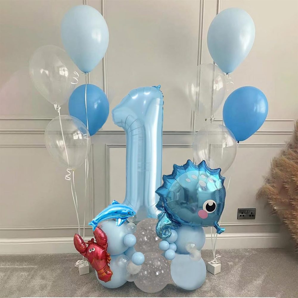Under The Sea Balloons,Ocean Sea Animal Balloons,1st Birthday Balloons,Seahorse Lobster Dolphin Balloons for Under the Sea Birthday Party Decoration
