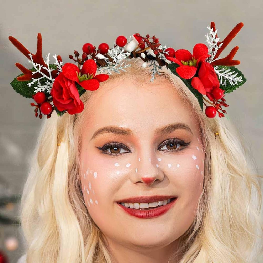 Unicra Christmas Headband Flower Antlers Headband Headwear Elk Deer Animal Horns Hair Piece Headdress Halloween Hair Accessories for Women and Girls (10) - Image 3