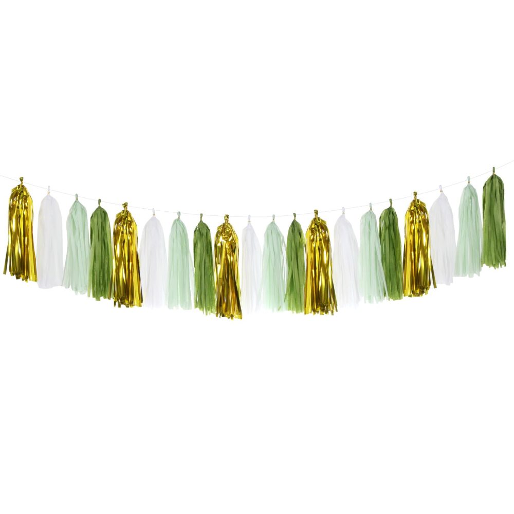 Sage-Olive Green Gold Party-Decorations Tassel-Garland - 20pcs Rustic Wedding Baby Shower Tassels Banner Streamers, Birthday Bachelorette Engagement Bridal Decor Lasting Surprise