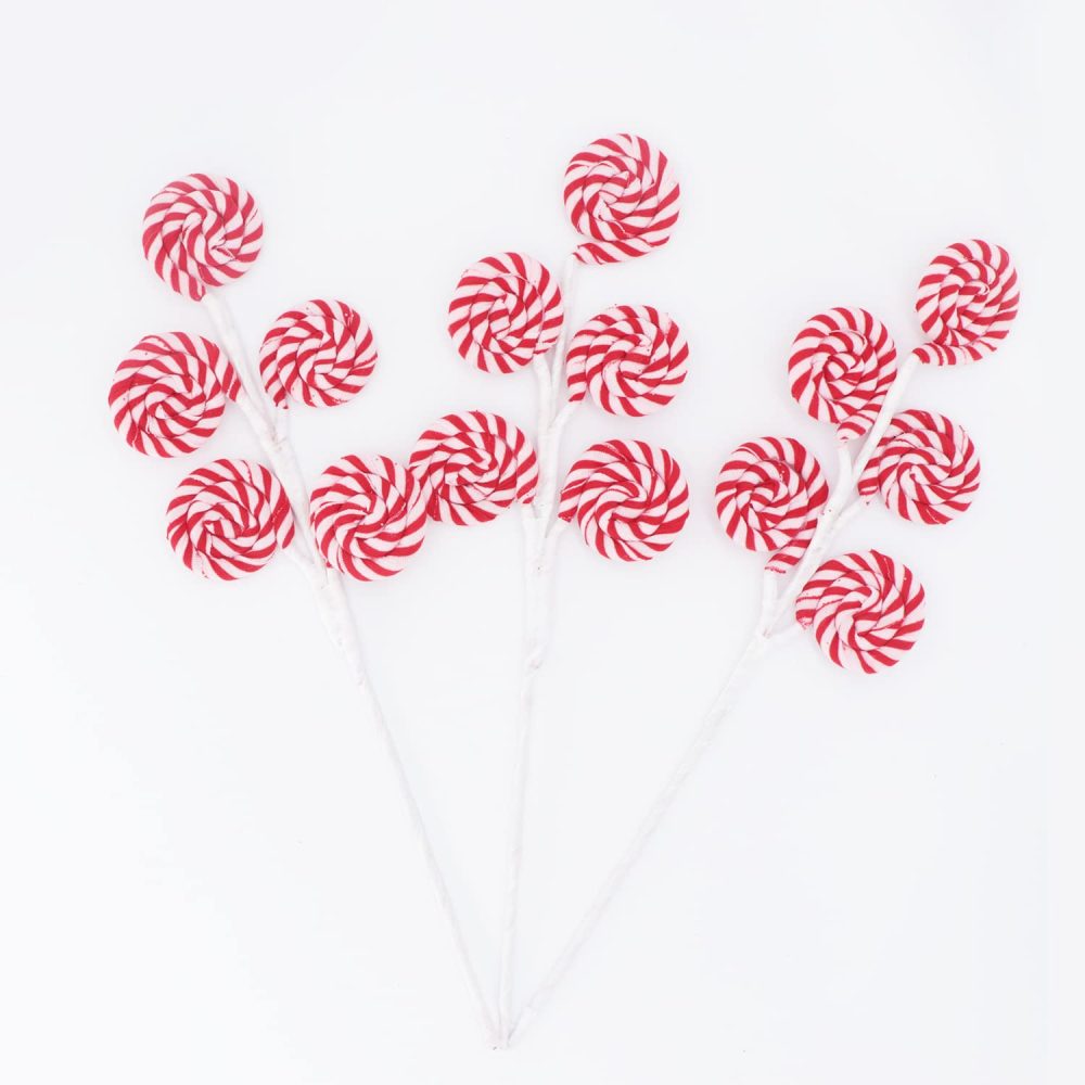 3 Pcs Christmas Candy Picks Lollipop Sprays 15.7" Red White Candy Lollipop Ornament Stems for Christmas Trees Branches Wreaths Garlands Centerpeices Floral Arrangements Gift Wrap Home Decorations (3) - Image 2