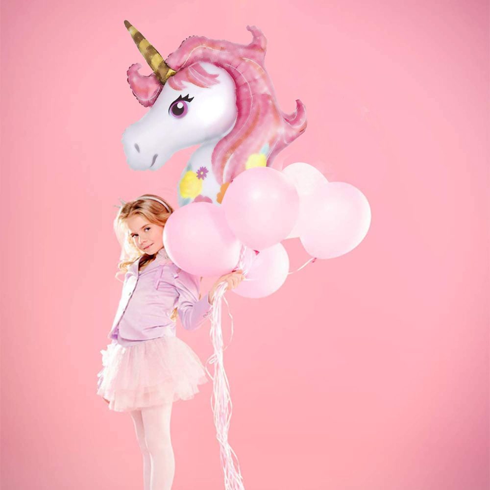 Unicorn Birthday Party Decorations Balloons Girls Pink with Happy Birthday Balloons Huge Unicorn Balloons Heart Shaped Foil Balloons Princess Crown Pom Poms Balloons Party Decoration - Image 5