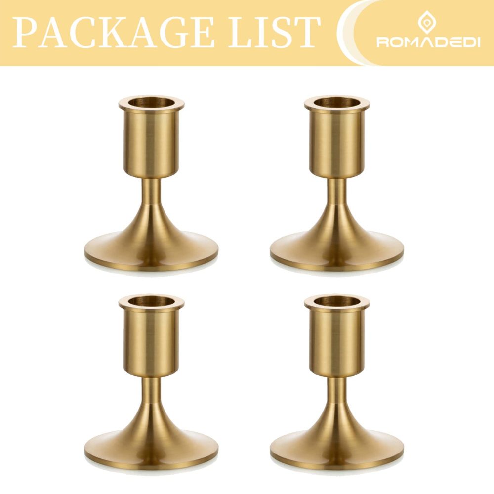 Candlestick Holders Taper Candle Holders, Romadedi Heavy Thick Gold Candle Stick Candle Holder for Table Centerpiece, Wedding Reception, Festive Christmas Mantel Decoration or Home Decor, Set of 4 - Image 3