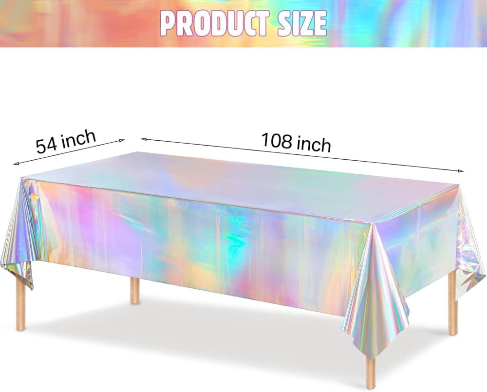 COSORO 2pcs Rainbow Holographic Tablecloth Party,137x274cm Large Plastic Holographic Foil Table Cover Metallic Iridescent Party Tablecloth for Outdoor Picnic,Birthday,Christmas Party Decorations - Image 2
