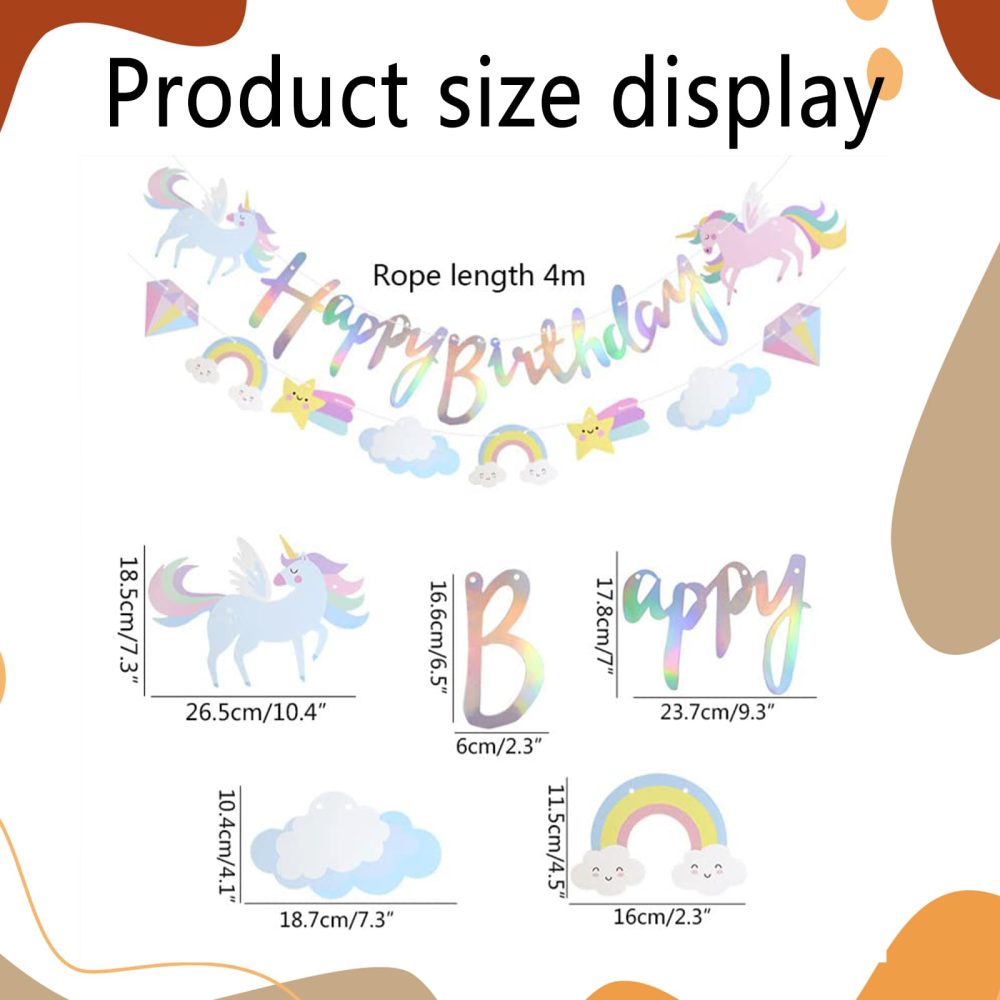 2 Pack Unicorn Party Decorations Rainbow Supplies, Personalised Cartoon Fairy Happy Themed Favors Bunting Banners with Sparkle Gold Glitter Unicorn Birthday Decorations for Kids Girls Wall Door Decor - Image 7
