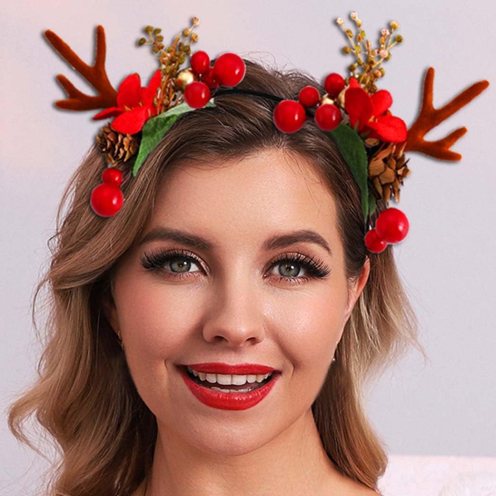 Unicra Christmas Headband Flower Antlers Headband Headwear Elk Deer Animal Horns Hair Piece Headdress Halloween Hair Accessories for Women and Girls (09) - Image 5