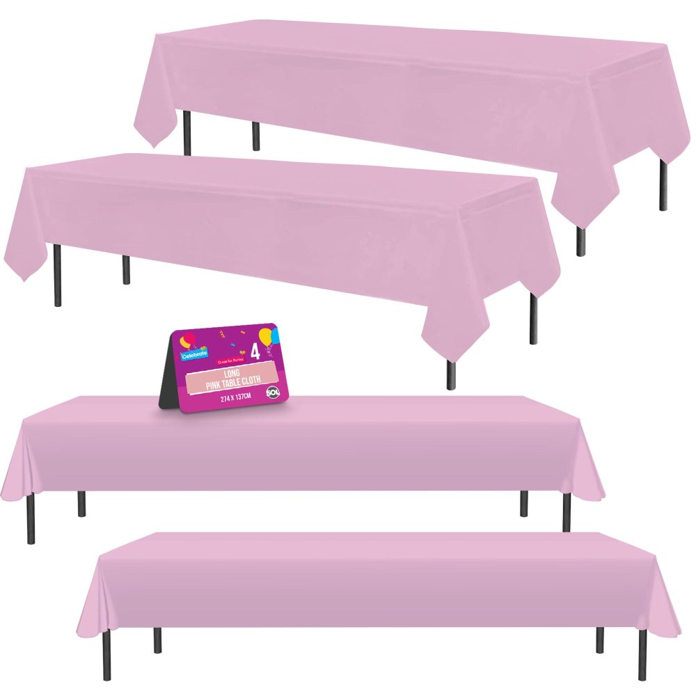 4pk Long Pink Table Cloth Party | 274 x 137cm | Plastic Table Cover Party Table Cloth Disposable Tablecloths for Parties | Plastic Tablecloth | Pink Disposable Tablecloth | Pink Plastic Table Cloth