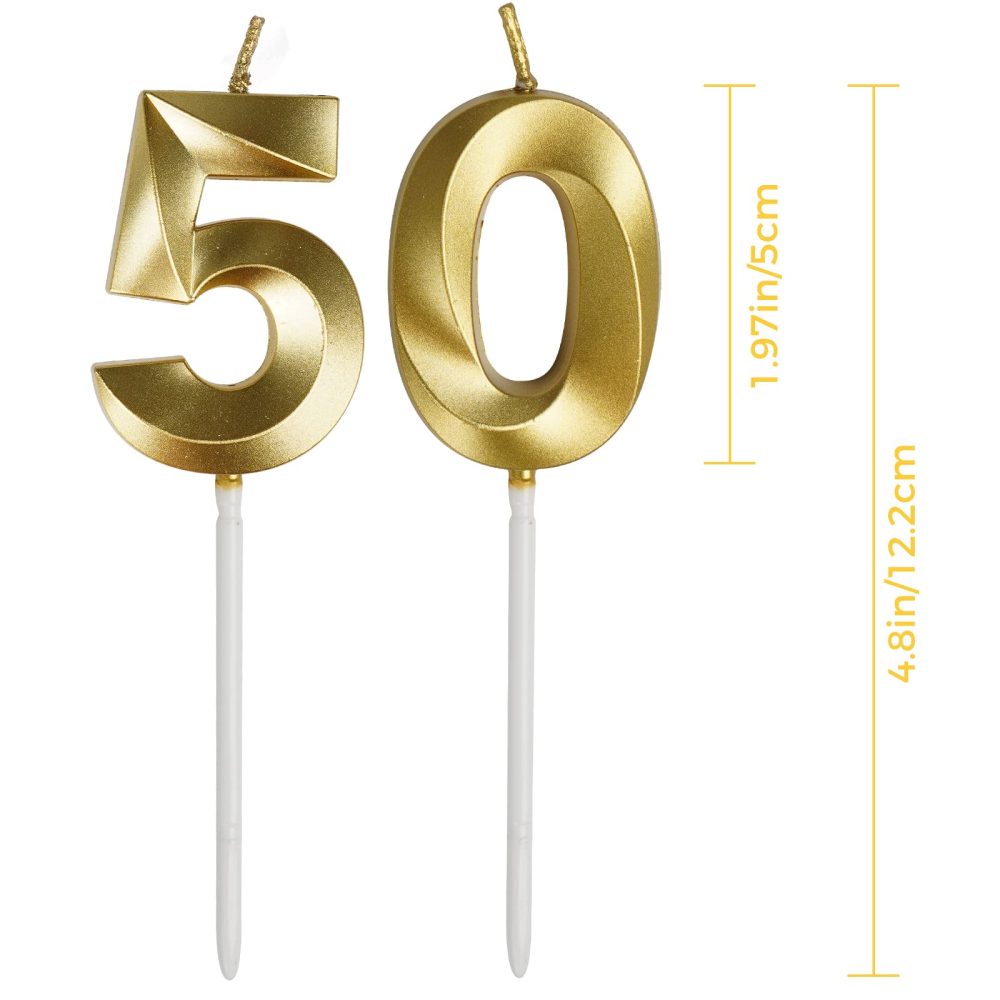 AIBAOBAO 50th Birthday Candles, Gold 3D Candles, Number 50th Cake Topper, 50th Decoration Birthday, 50th Candles for Birthday Wedding Anniversary Celebration Supplies - Image 5