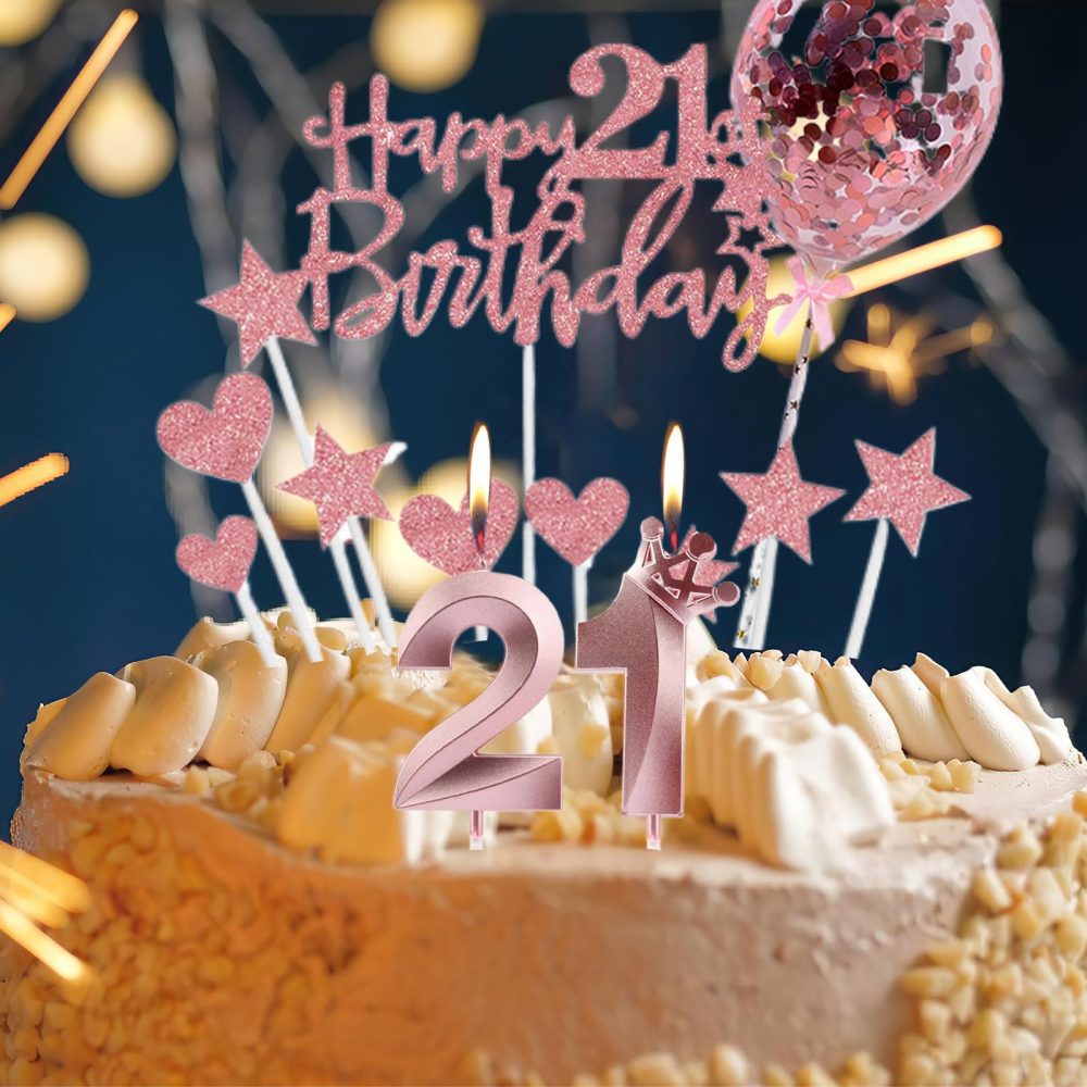 Bolosa 21th Birthday Candles Set, 21th Birthday Cake Topper, Number 21 Candle, 21th Birthday Decorations for Girls Boys Birthday Party Wedding Anniversary (Rose Gold, Number 21) - Image 7