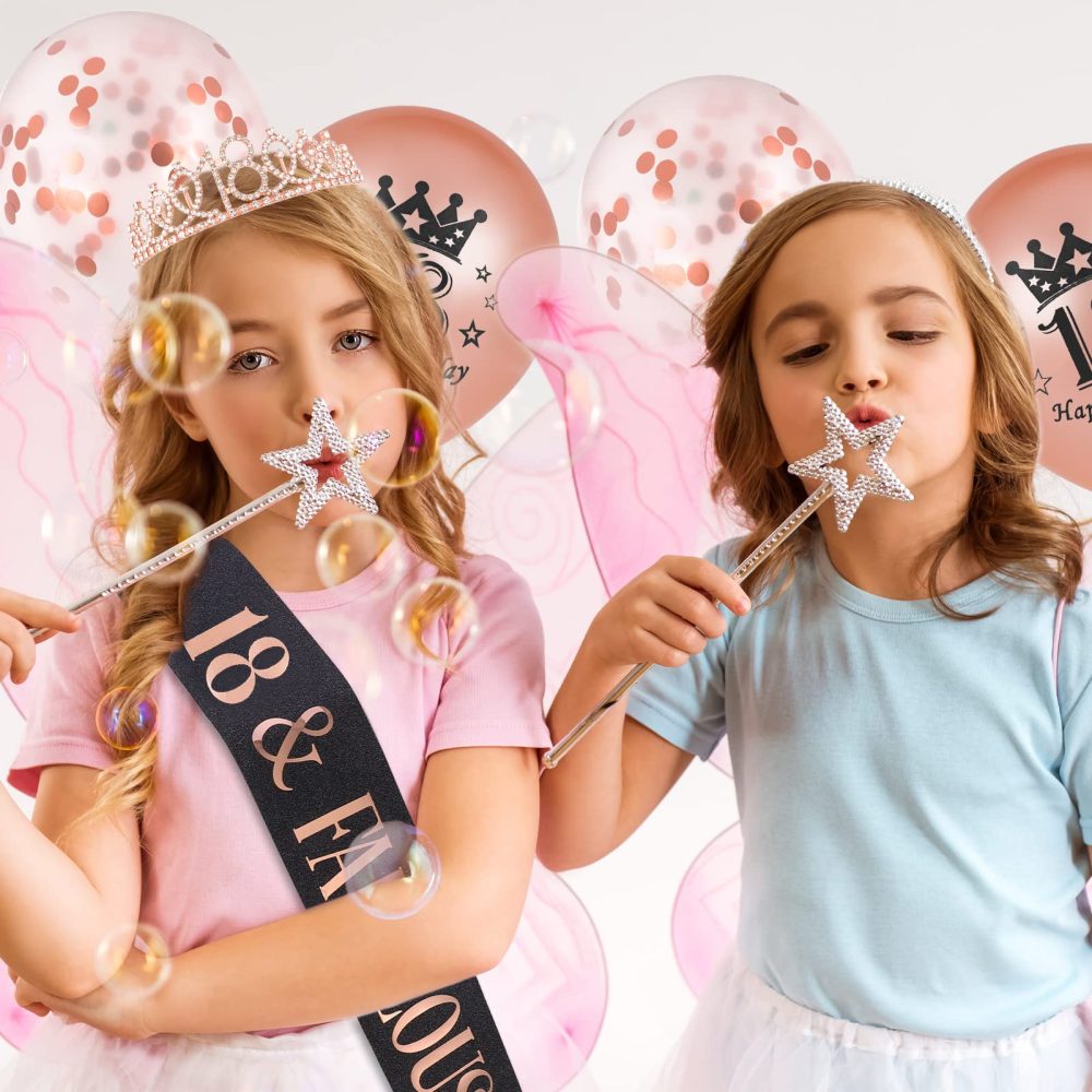 Popuppe 18th Birthday Sash and Tiara Rose Gold 18 & Fabulous Sash Rhinestone Crown Balloons Birthday Cake Topper for Girls Birthday Gift Party Decorations Supplies (Rose Black) - Image 5