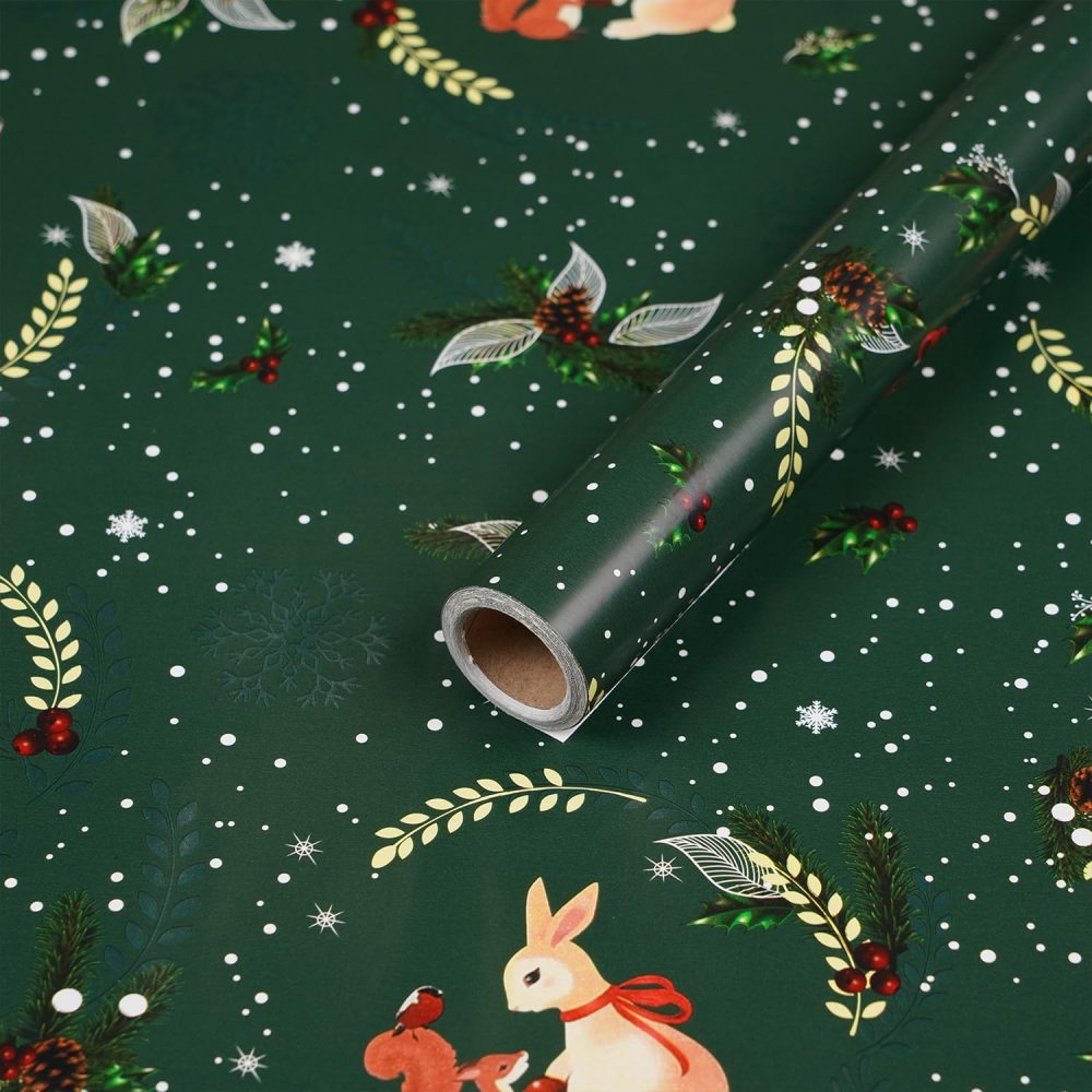 Kraft & Co Christmas Wrapping Paper Rolls - 4 Pack (69cm x 8M Each) Recyclable Kraft Xmas Gift Wrap, Festive Eco-Friendly Wrapping Paper for Christmas Gifts, Arts & Crafts (32M Total) - Image 2