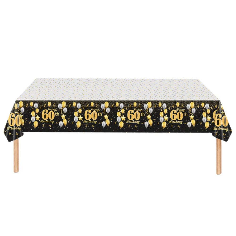 Black Gold Happy 60th Birthday Table Cloth Cover Party for Men,Women,Him,Her,137*274cm 60th Birthday Table Decorations,Rectangular Plastic Tablecloth for 60th Birthday Party Supplies Decorations