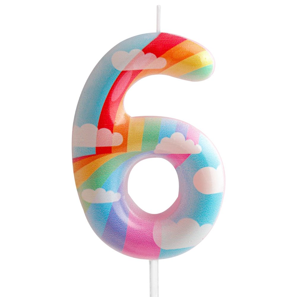 6th Birthday Candles Number 6 Pink Rainbow Birthday Party Cloud Rainbow Theme Adorable Design for Baby Girl Boy Birthday Cake Topper, Graduation Celebration Anniversary Wedding Decorations
