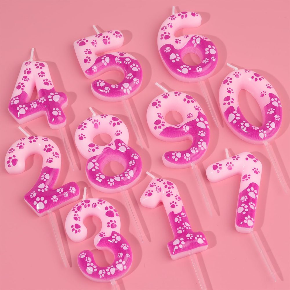 Pink Dog Paw Themed Birthday Candles,Pink 4th Birthday Number Candles,Pink Number 4 Candles for Cake,Pink Dog Paw Print Cake Candle Cake Topper for Girls Boys Birthday Party Decorations Supplies - Image 6