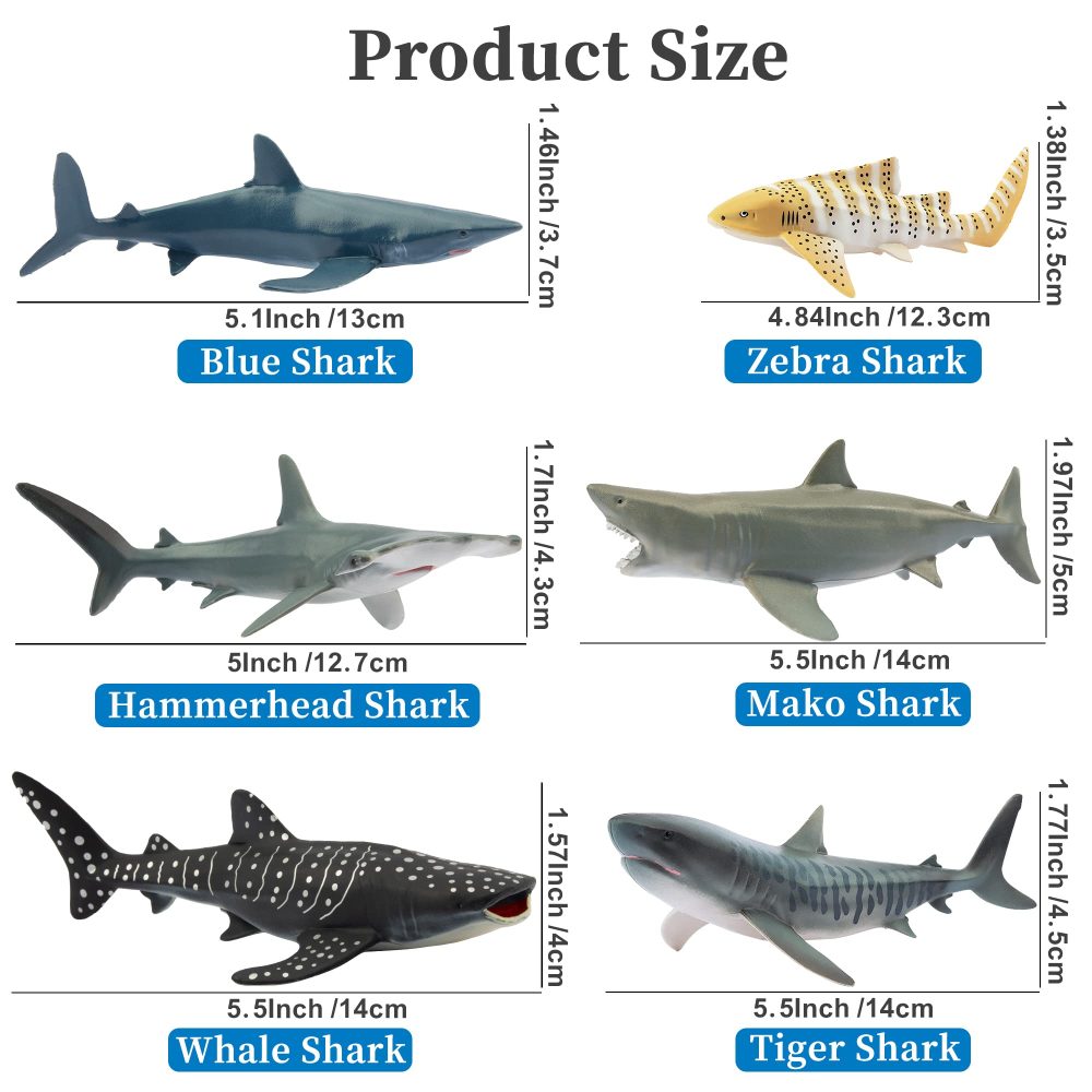 toymany 6PCS 12-14CM Realistic Shark Bath Toy Figurines, Plastic Ocean Sea Animals Figures Set Includes Whale Shark,Tiger Shark,Mako Shark, Cake Toppers Christmas Birthday Gift for Kids Toddlers - Image 7