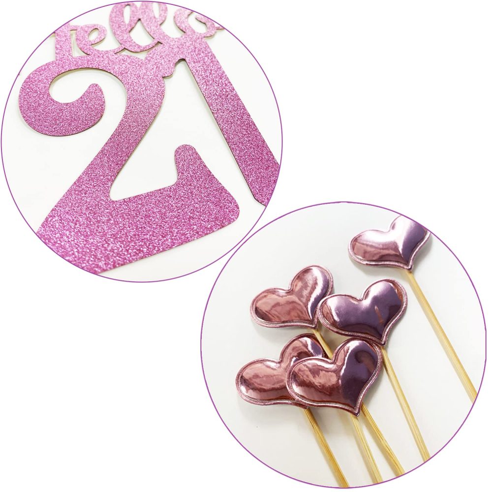21th Birthday Cake Topper Kit,Cake Decoration Happy Birthday,Confetti Balloon Cupcake Topper for Birthday Party Decor (pink-21) - Image 3