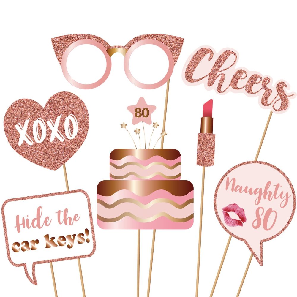 80th Birthday Party Photo Booth Props and Signs, Rose Gold 80 Birthday Party Selfie Props Kit with Sticks for Women,Eighty 80th Happy Birthday Party Decorations Supplies Favors - Image 5