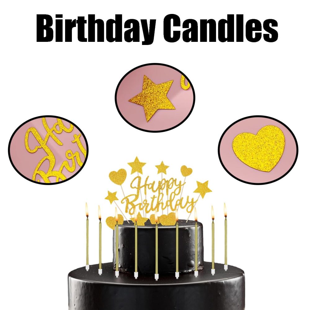 35PCS Gold Birthday Cake Candles Set,24PCS Birthday Cake Candles 11 Glitter Happy Birthday Cake Toppers Long Gold Candle Candles for Cake for Birthday Wedding Party Decoration - Image 5