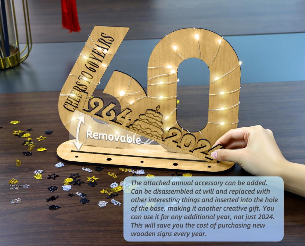 Giftota Original 70th Birthday Gift for Women Men, Money Gifts for 70th Birthday with LED Fairy Lights, 2024 Wooden Sign Guest Book, 70th Birthday Decoration, Personalised Gifts for Women Men - Image 2